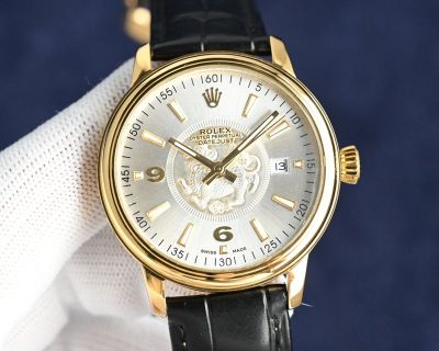 Rolex Datejust 8215 Movement 40mm Men White/YG Face Yellow Gold Case Black Leather Band Pixiu Limited Watch